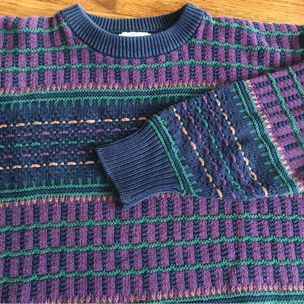 SOLD vintage 90s 3D sweater purple boxy colorful S men’s unisex - Picture 2 of 5